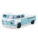 Right facing vintage teal peace bus novelty kid's platform bed on a white background
