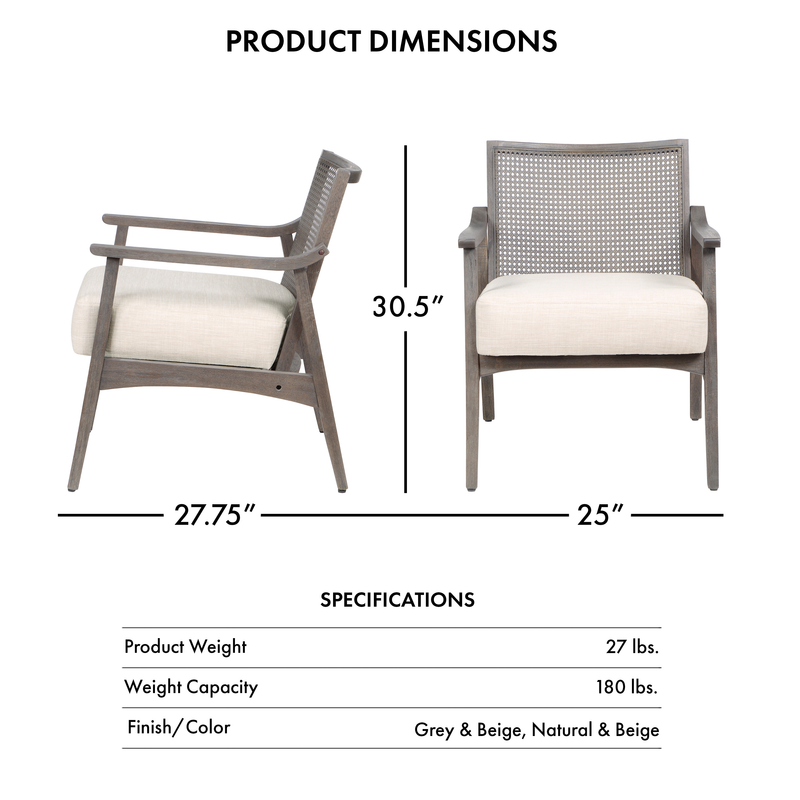 Vancia Mid-Century Modern Faux Cane Armchair