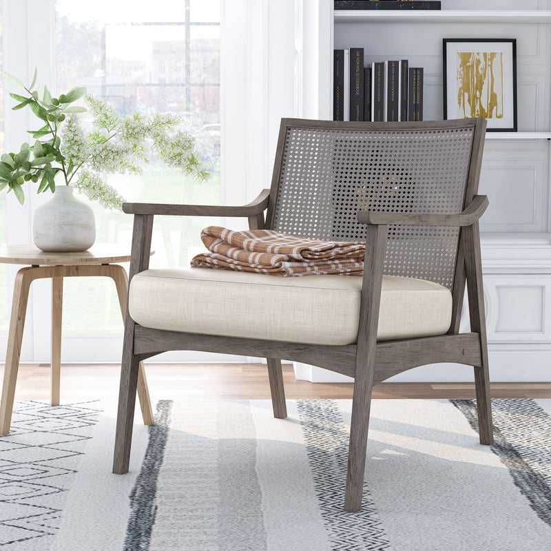 Vancia Mid-Century Modern Faux Cane Armchair