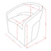 Informational schematic drawing of the dimensions of a contemporary charcoal grey boucle 360-degree swivel accent chair 