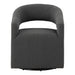 Front facing contemporary charcoal grey boucle 360-degree swivel accent chair on a white background