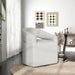 Right facing contemporary white boucle 360-degree swivel accent chair in a room with accessories