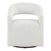 Front facing contemporary white boucle 360-degree swivel accent chair on a white background