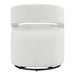 Front facing back view of a contemporary white boucle 360-degree swivel accent chair on a white background