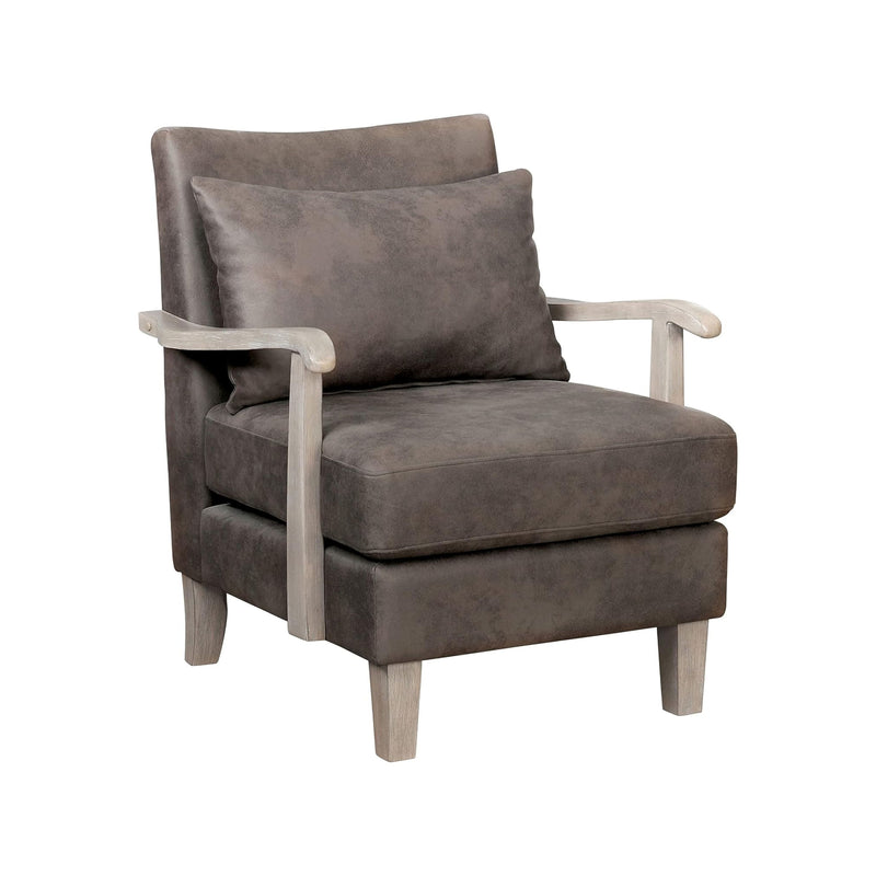 Angela Upholstered Pillow Back Wood Arm & Tapered Leg Accent Chair