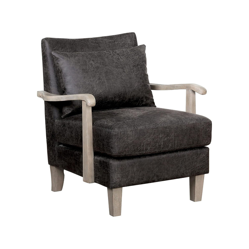 Angela Upholstered Pillow Back Wood Arm & Tapered Leg Accent Chair