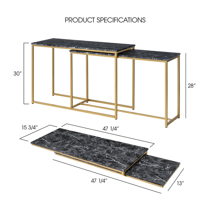 Aanya Faux Marble and Gold Coated Nesting Entryway Tables