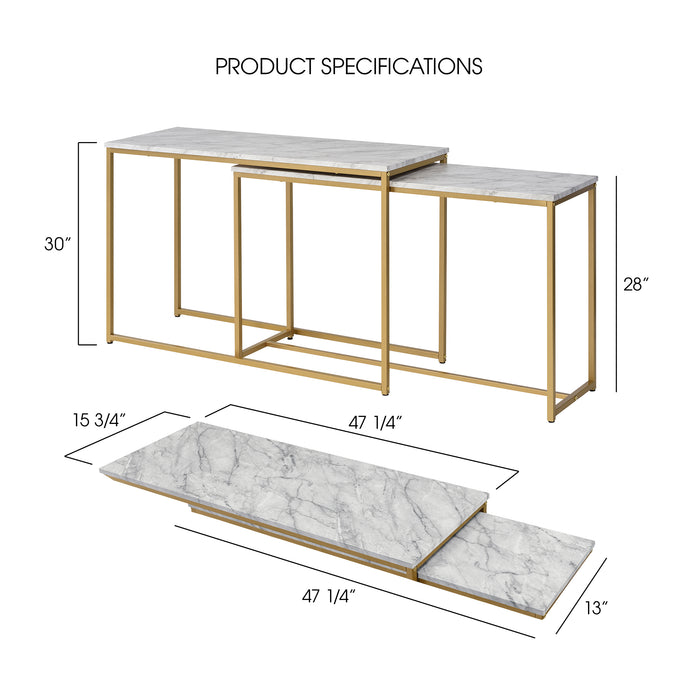 Aanya Faux Marble and Gold Coated Nesting Entryway Tables