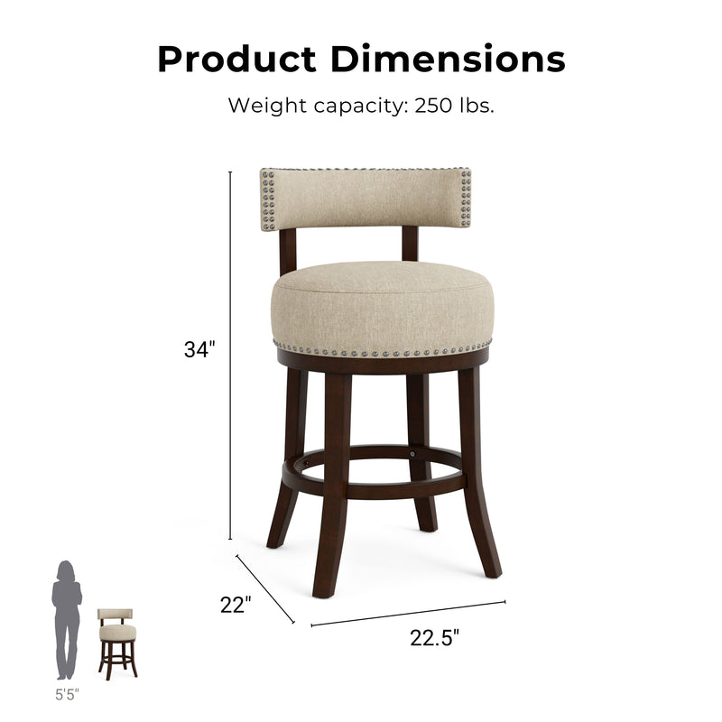 Fendeson Transitional Nailhead Swivel Barstool (Set of 2)
