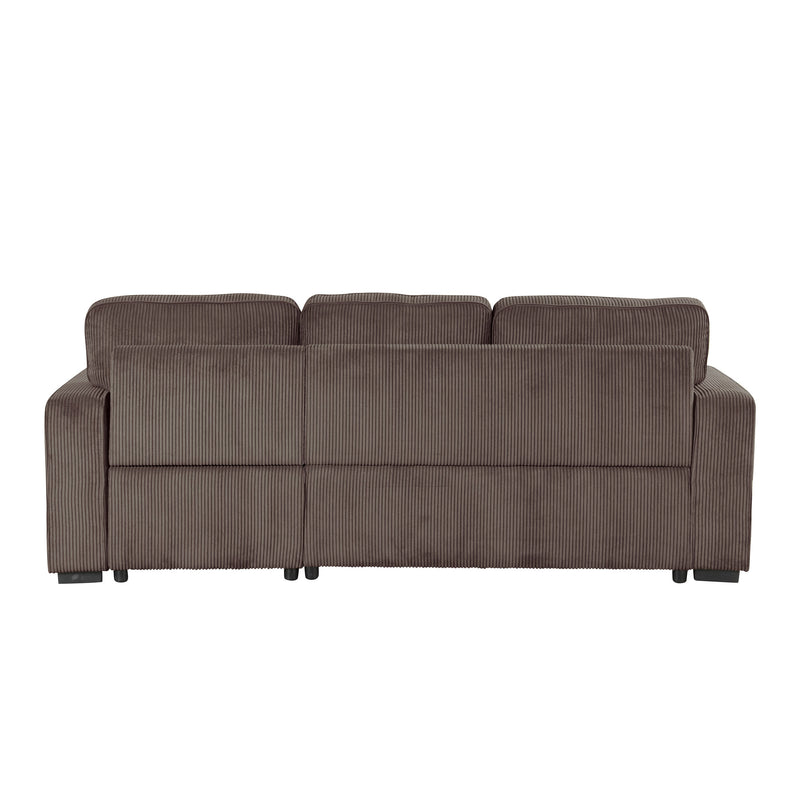 Back-facing chenille reversible sectional with storage chaise on a white background