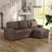 Right-angled chenille reversible sectional with storage chaise in a stylish living room with accessories