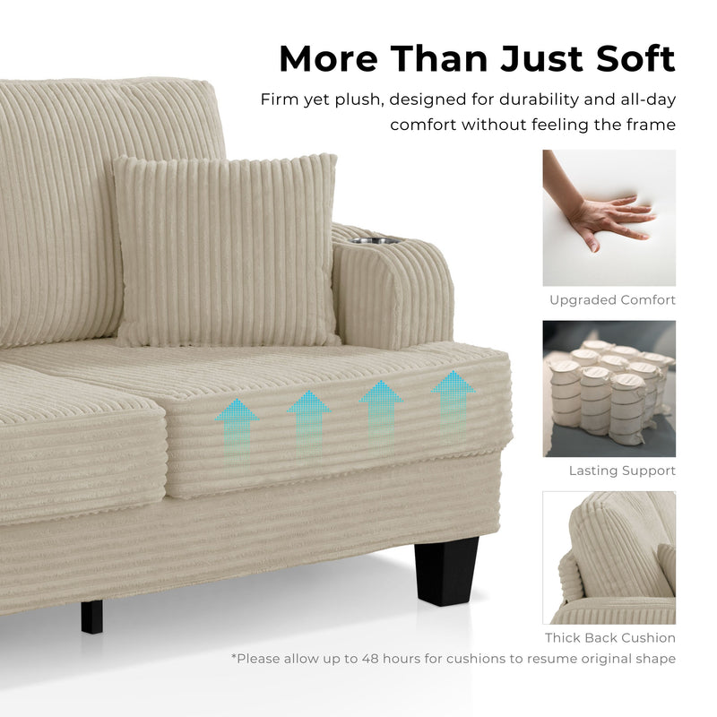 Xenia Modern Chenille Sofa with Cup Holders and USB Ports