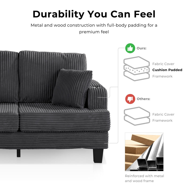 Xenia Modern Chenille Sofa with Cup Holders and USB Ports