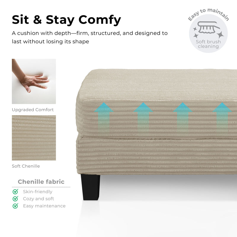 Xenia Modern Chenille Ottoman with Storage