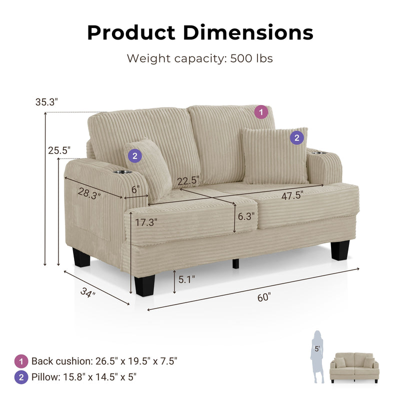 Xenia Modern Chenille Loveseat with Cup Holders