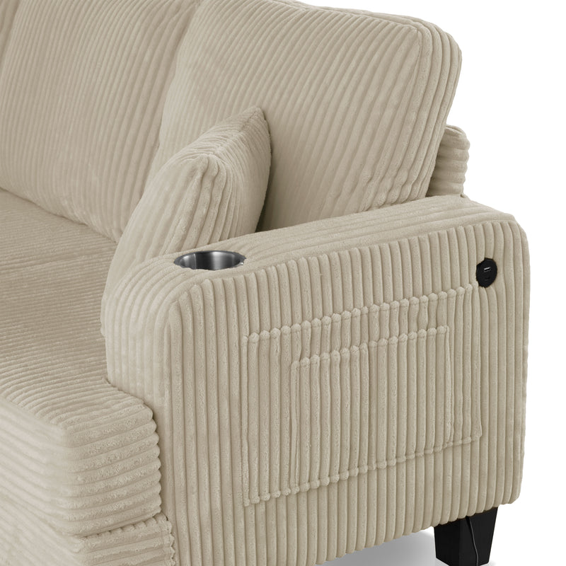 Xenia Modern Chenille Sofa with Cup Holders and USB Ports