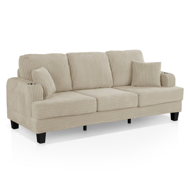 Xenia Modern Chenille Sofa with Cup Holders and USB Ports