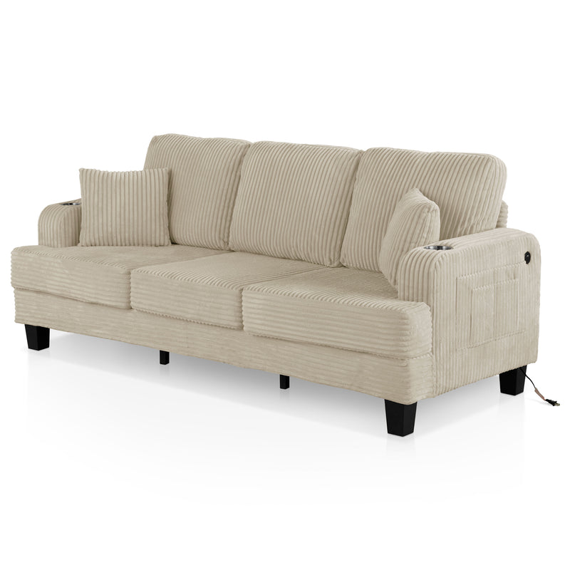 Xenia Modern Chenille Sofa with Cup Holders and USB Ports