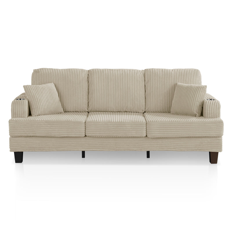 Xenia Modern Chenille Sofa with Cup Holders and USB Ports