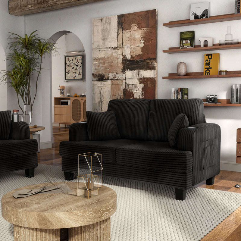 Xenia Modern Chenille Loveseat with Cup Holders