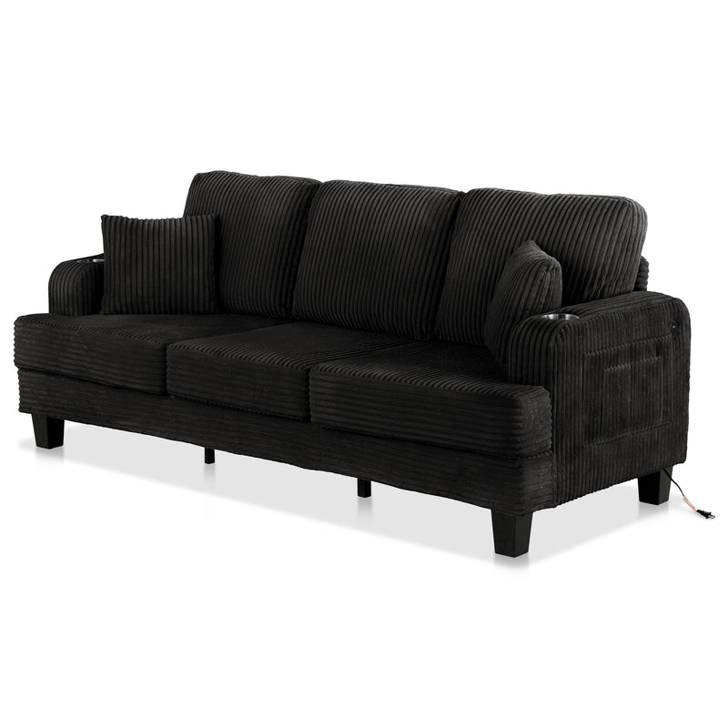 Xenia Modern Chenille Sofa with Cup Holders and USB Ports
