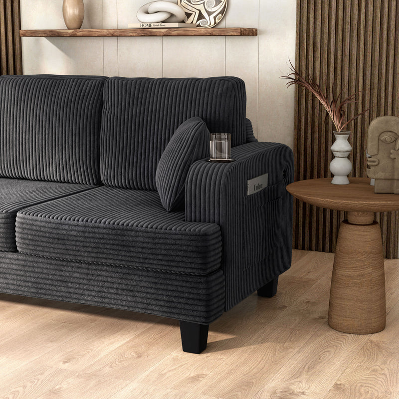 Xenia Modern Chenille Sofa with Cup Holders and USB Ports