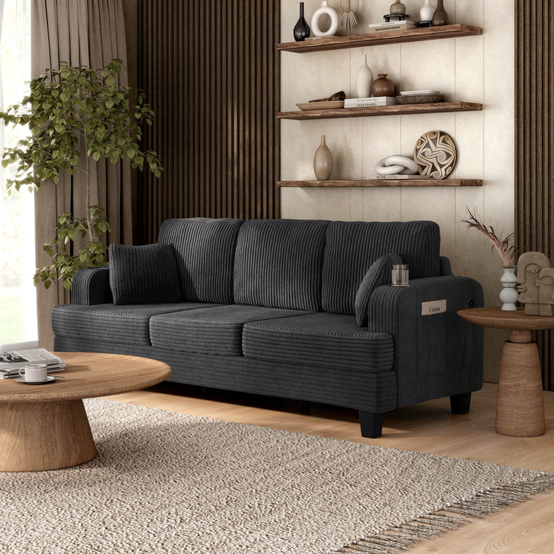 Xenia Modern Chenille Sofa with Cup Holders and USB Ports