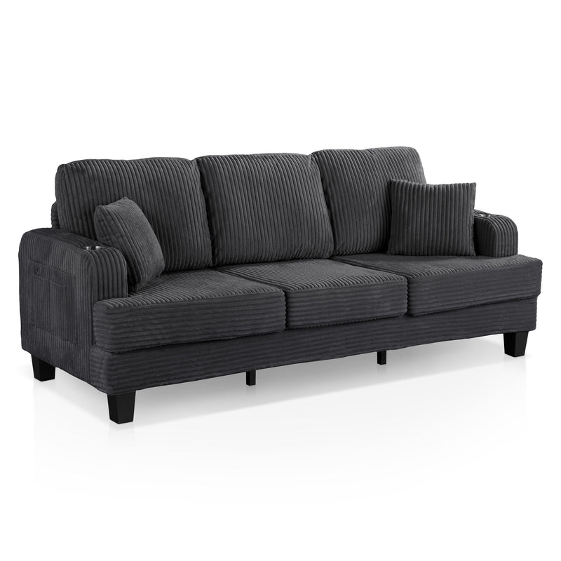 Xenia Modern Chenille Sofa with Cup Holders and USB Ports