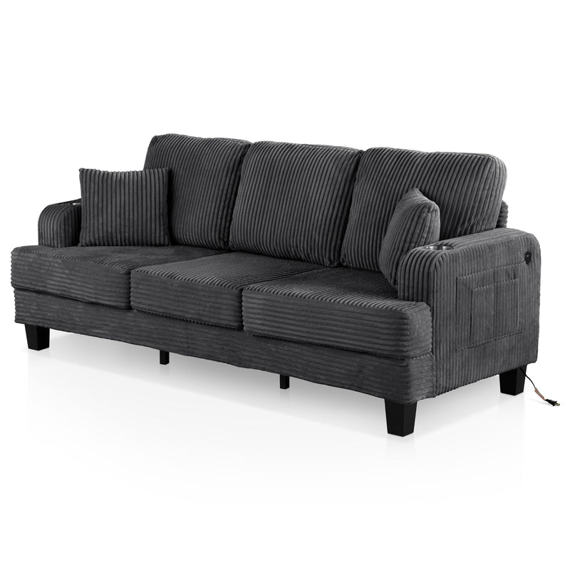 Xenia Modern Chenille Sofa with Cup Holders and USB Ports