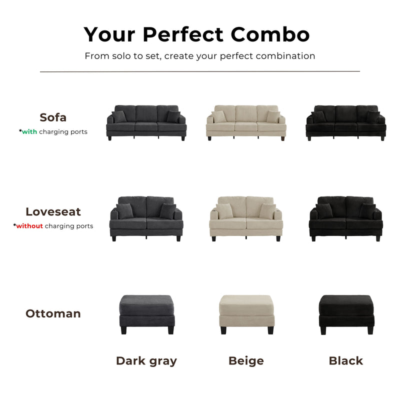 Xenia Modern Boucle Sofa with Cup Holders and USB Ports