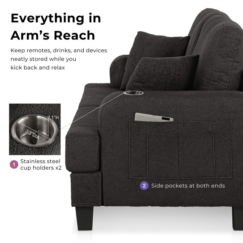 Xenia Modern Boucle Loveseat with Cup Holders