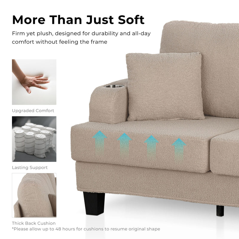 Xenia Modern Boucle Sofa with Cup Holders and USB Ports