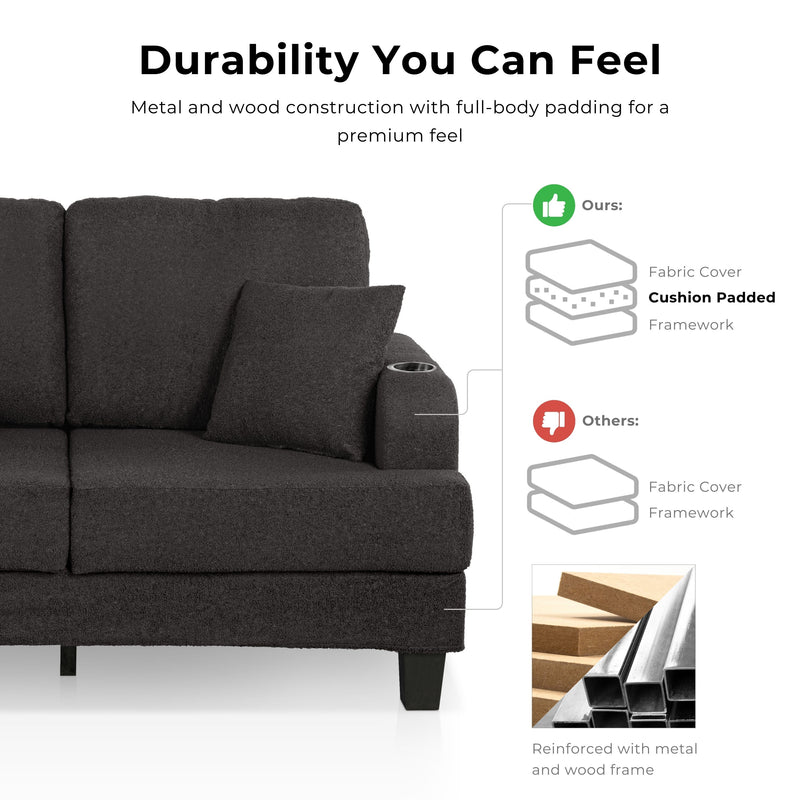 Xenia Modern Boucle Sofa with Cup Holders and USB Ports