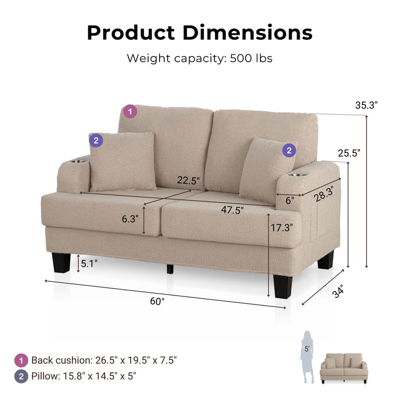 Xenia Modern Boucle Loveseat with Cup Holders