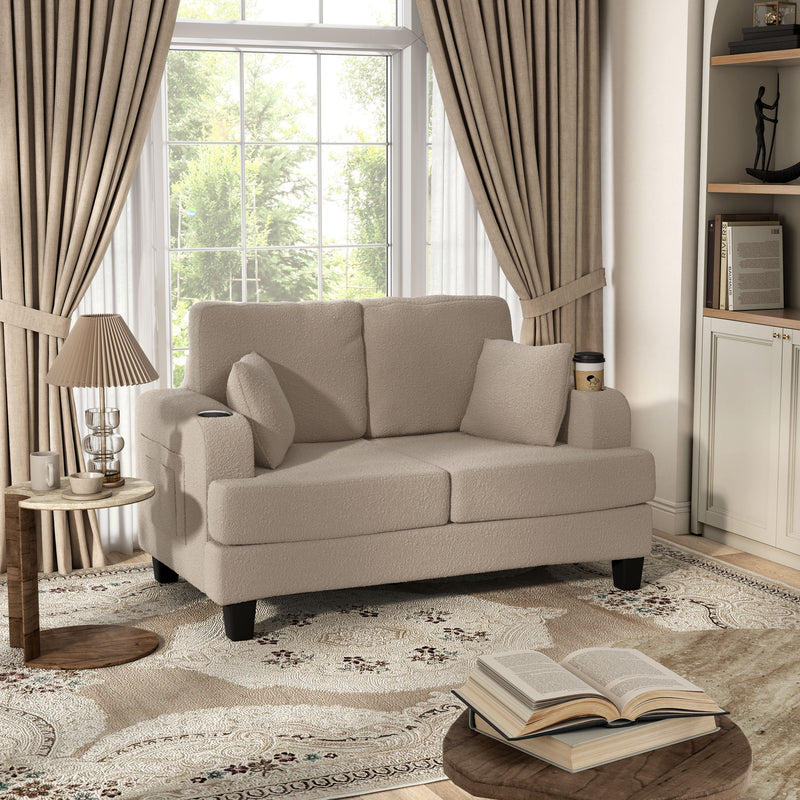 Xenia Modern Boucle Loveseat with Cup Holders