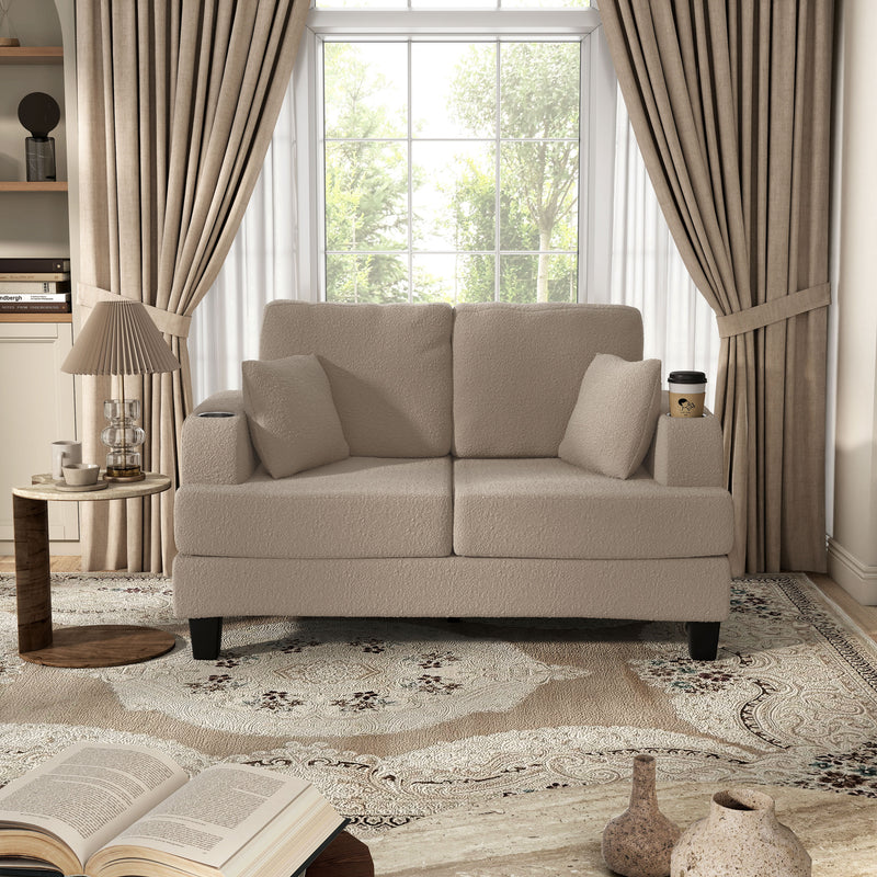 Xenia Modern Boucle Loveseat with Cup Holders