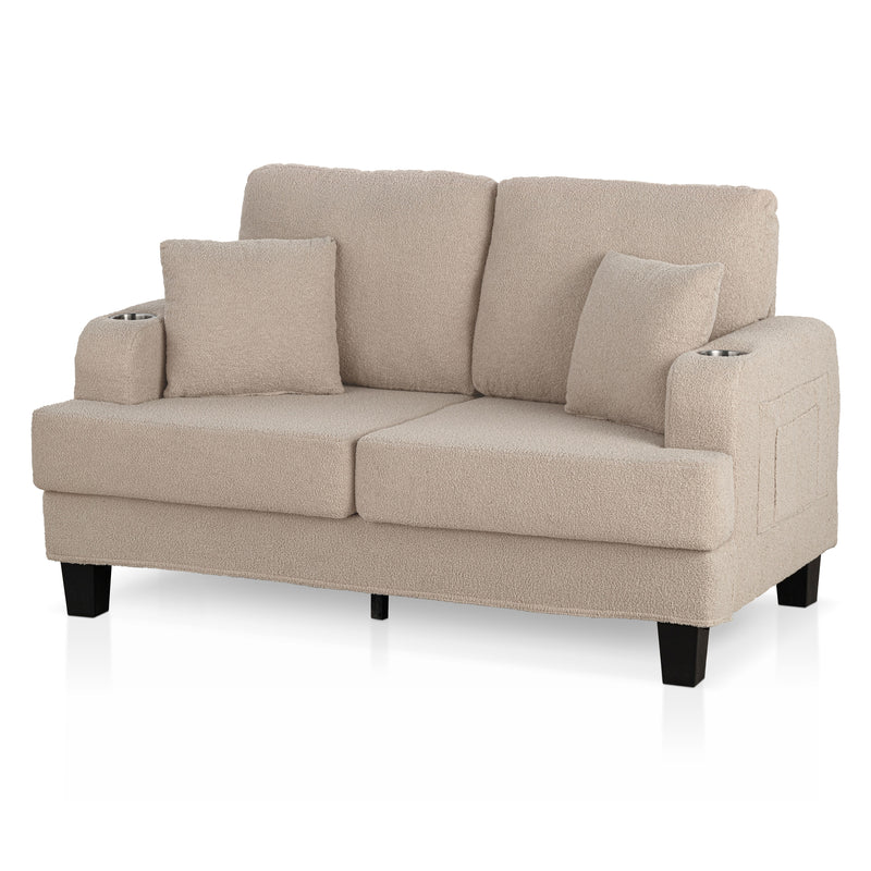 Xenia Modern Boucle Loveseat with Cup Holders