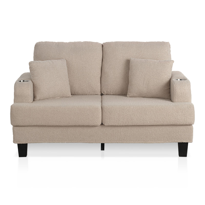 Xenia Modern Boucle Loveseat with Cup Holders