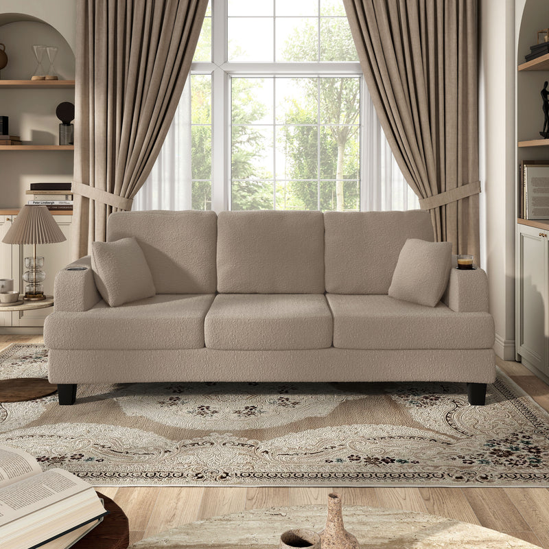 Xenia Modern Boucle Sofa with Cup Holders and USB Ports