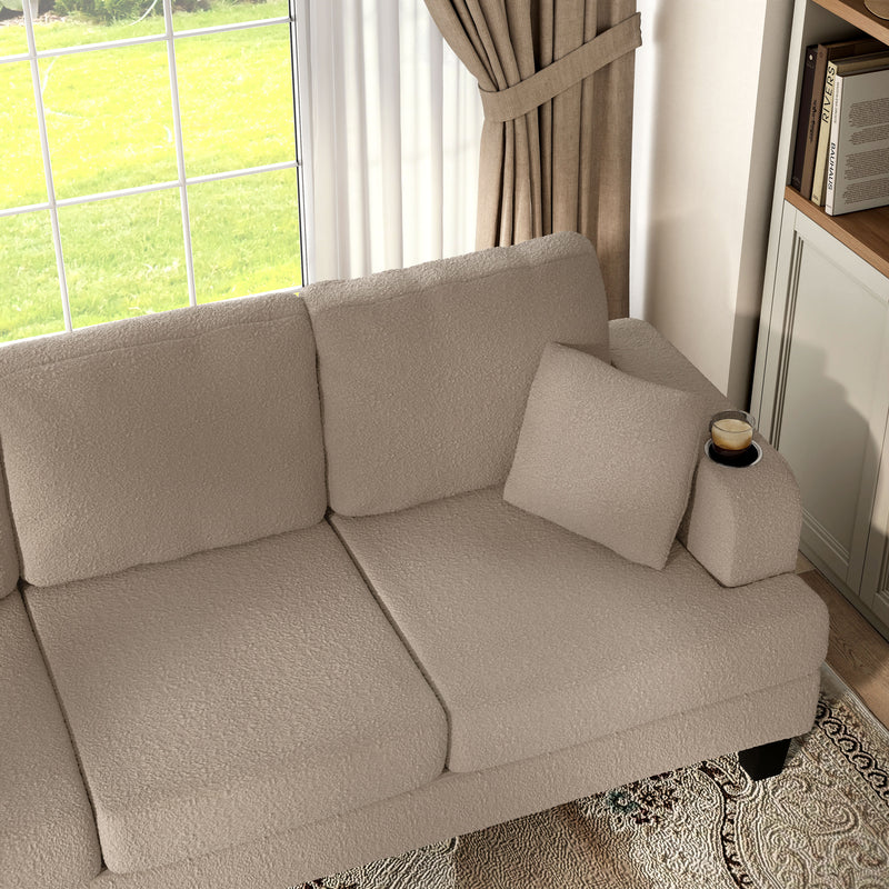 Xenia Modern Boucle Sofa with Cup Holders and USB Ports