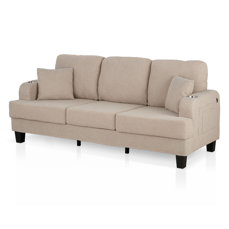 Xenia Modern Boucle Sofa with Cup Holders and USB Ports