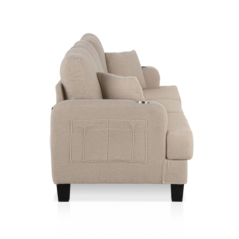 Xenia Modern Boucle Sofa with Cup Holders and USB Ports
