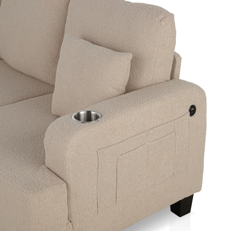 Xenia Modern Boucle Sofa with Cup Holders and USB Ports