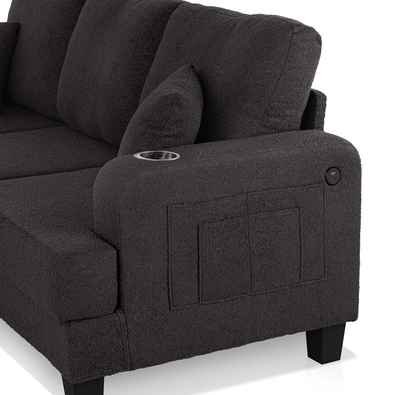 Xenia Modern Boucle Sofa with Cup Holders and USB Ports