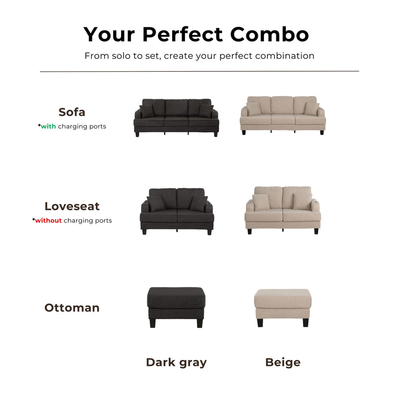 Xenia Modern Boucle Loveseat with Cup Holders