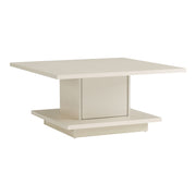 Right facing modern cream weave square storage coffee table on a white background