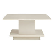 Front facing side view of a modern cream weave square storage coffee table on a white background