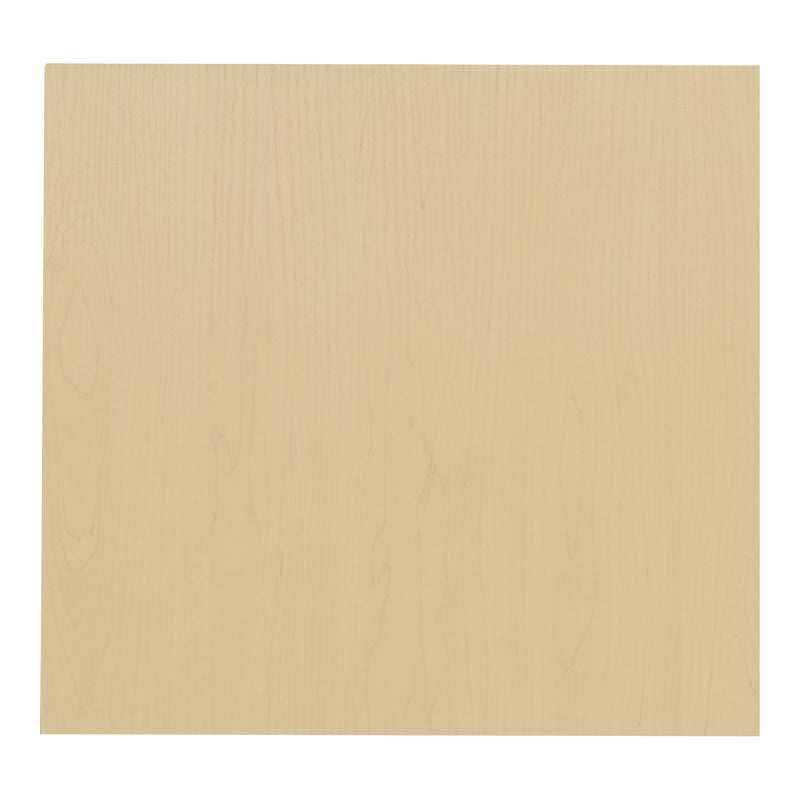 Front facing top view of a modern light maple square storage coffee table on a white background