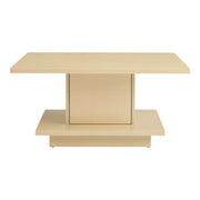 Front facing modern light maple square storage coffee table on a white background