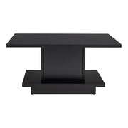 Front facing modern black square storage coffee table on a white background